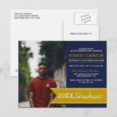 Elegante Navy & Gold Banner Foto Afstudeerfeest Uitnodiging Briefkaart (Voorkant / Achterkant)