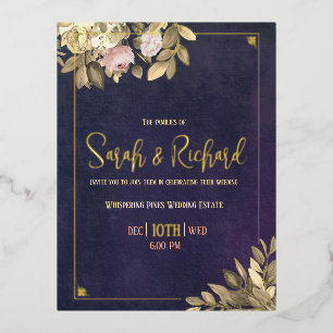 Elegante Navy Gold Blush accenten bruiloft Folie Uitnodiging Briefkaart