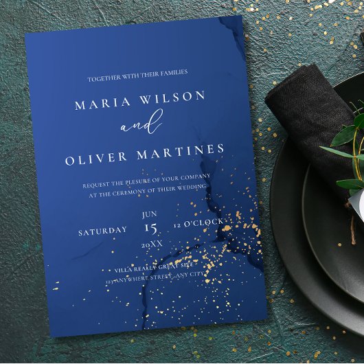 Elegante Navy Gold bruiloft uitnodiging, minimalis Kaart