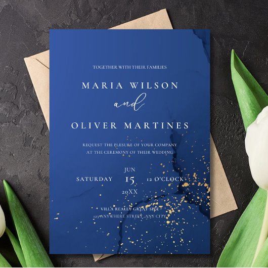 Elegante Navy Gold bruiloft uitnodiging, minimalis Kaart