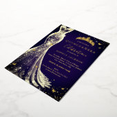 Elegante  Navy Gold Butterfly Quinceanera Folie Uitnodiging (Gedraaid)