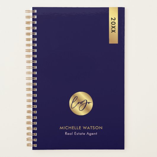 Elegante Navy & Gold Custom Business Logo 2025 Planner (Voorkant)