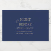 Elegante Navy & Gold de nacht voor de bruiloft Likeurfles Etiket (Enkel label)