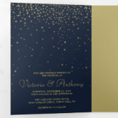 Elegante Navy & Gold Falling Stars Wedding Suite Drieluik Uitnodiging (Binnenzijde eerst)