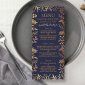 Elegante Navy & Gold Floral Wedding Menu