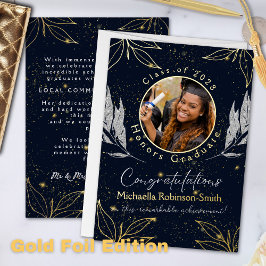 Elegante Navy Gold Foil Afstuderen aankondiging