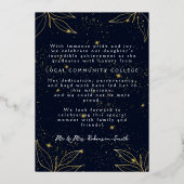Elegante Navy Gold Foil Afstuderen aankondiging (Achterkant)