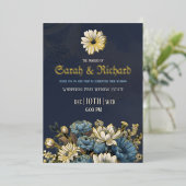 Elegante Navy Gold Foil Bloemen Uitnodigen Folie Uitnodiging (Staand Voorkant)
