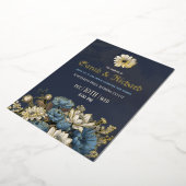 Elegante Navy Gold Foil Bloemen Uitnodigen Folie Uitnodiging (Gedraaid)