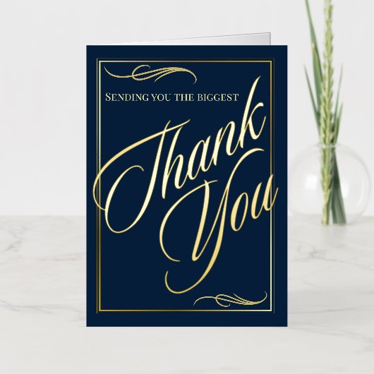 Elegante Navy Gold Foil Hartelijke dank u kaart (Voorkant)