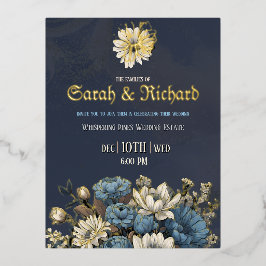 Elegante Navy Gold Foil Wedding Briefkaart