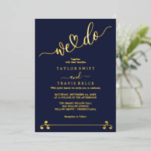 Elegante Navy & Gold Folie "We Do" Trouwen Folie Uitnodiging