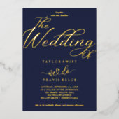 Elegante Navy & Gold Folie Wedding Folie Uitnodiging (Voorkant)