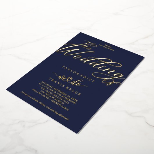 Elegante Navy & Gold Folie Wedding Folie Uitnodiging (Gedraaid)