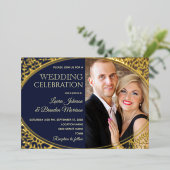 Elegante Navy Gold Fotobruiloft Folie Uitnodiging (Staand Voorkant)