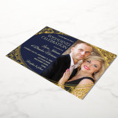 Elegante Navy Gold Fotobruiloft Folie Uitnodiging (Gedraaid)