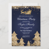 Elegante Navy Gold Glitter Kerstboomfeest Kaart (Voorkant)