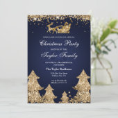 Elegante Navy Gold Glitter Kerstboomfeest Kaart (Staand voorkant)