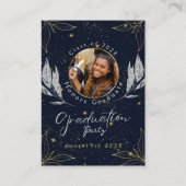 Elegante Navy Gold Graduation Party QR-code Informatiekaartje (Voorkant)