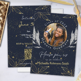 Elegante Navy Gold Graduation Party QR-code Kaart