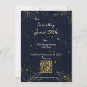 Elegante Navy Gold Graduation Party QR-code Kaart (Achterkant)