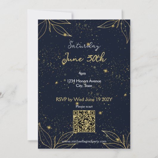 Elegante Navy Gold Graduation Party QR-code Kaart (Achterkant)