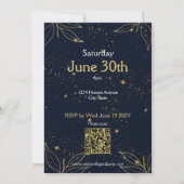 Elegante Navy Gold Graduation Party QR-code Kaart (Achterkant)