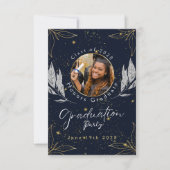 Elegante Navy Gold Graduation Party QR-code RSVP Kaartje (Voorkant)