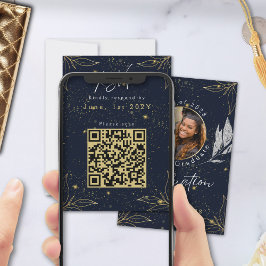 Elegante Navy Gold Graduation Party QR-code RSVP Kaartje