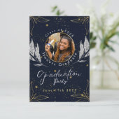 Elegante Navy Gold Graduation Party RSVP Kaartje (Staand voorkant)