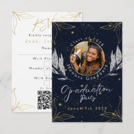 Elegante Navy Gold Graduation Party RSVP Kaartje