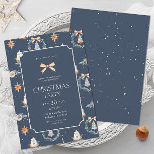 Elegante Navy & Gold kerstfeest uitnodiging