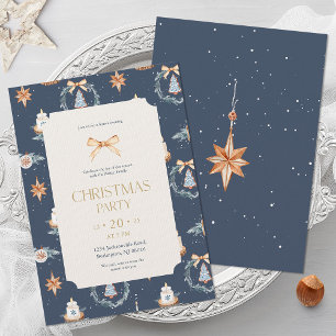 Elegante Navy & Gold kerstfeest uitnodiging