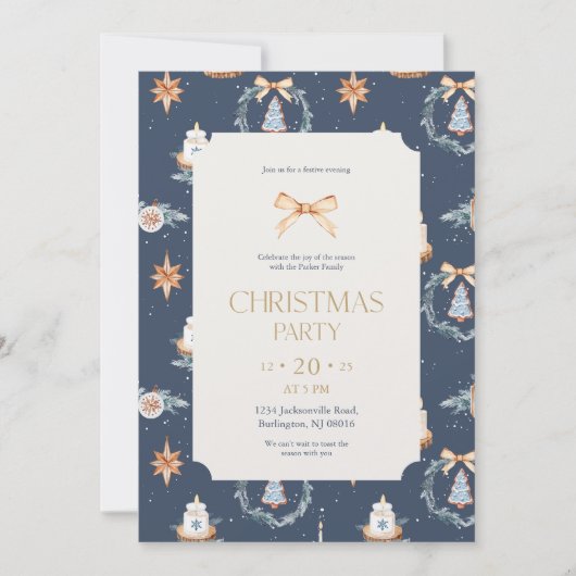 Elegante Navy & Gold kerstfeest uitnodiging (Voorkant)