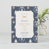 Elegante Navy & Gold kerstfeest uitnodiging (Staand voorkant)