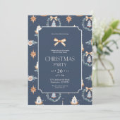 Elegante Navy & Gold kerstfeest uitnodiging (Staand voorkant)