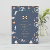 Elegante Navy & Gold kerstfeest uitnodiging (Staand voorkant)