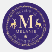 Elegante Navy & Gold L niet openen tot Kerstmis Ronde Sticker (Voorkant)