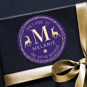 Elegante Navy & Gold L niet openen tot Kerstmis Ronde Sticker
