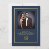 Elegante Navy Gold Minimal Foto QR Code Huwelijk Kaart (Achterkant)