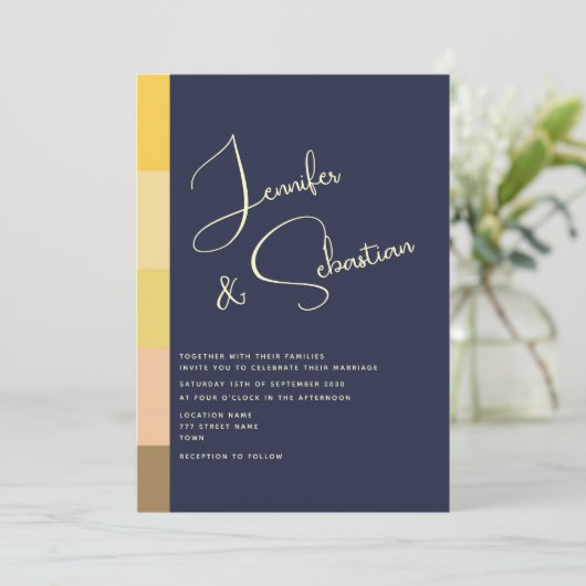 Elegante Navy & Gold Minimalist bruiloft uitnodigi Kaart (Staand voorkant)