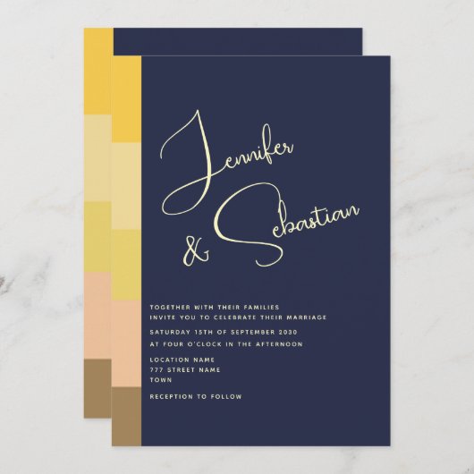 Elegante Navy & Gold Minimalist bruiloft uitnodigi Kaart (Voorkant / Achterkant)