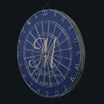 Elegante Navy & Gold Monogram Initiaal Naam Dartbord<br><div class="desc">Elegante Navy en Gold Monogram Initiaal Naam Gepersonaliseerde Dart Board</div>