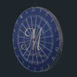 Elegante Navy & Gold Monogram Initiaal Naam Dartbord<br><div class="desc">Elegante Navy en Gold Monogram Initiaal Naam Gepersonaliseerde Dart Board</div>