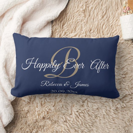 Elegante Navy Gold Monogrammen Gelukkig Nooit Na Kussen (Deken)