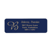 Elegante Navy Gold Naam Monogram Retouradres Etiket (Voorkant)