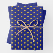 Elegante Navy Gold Polka Dot Gift Wrapping Paper (In situ)