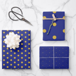 Elegante Navy Gold Polka Dot Gift Wrapping Paper