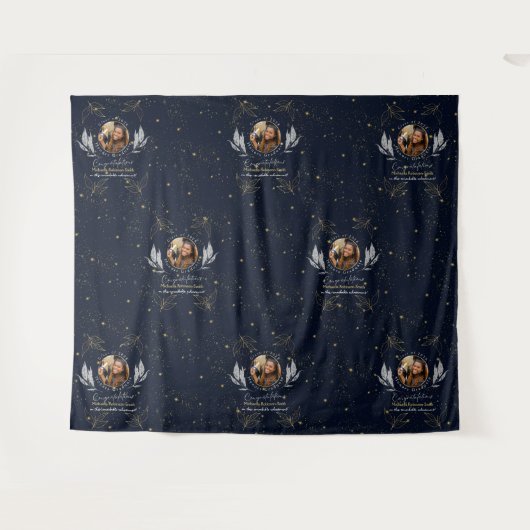 Elegante Navy Gold Red Carpet Stap en Herhaal Afst Wandkleed (Voorkant (horizontaal))