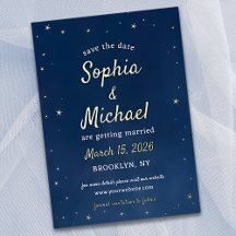 Elegante Navy & Gold Stars Celestial Save the Date